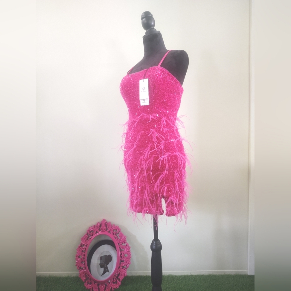 NWt Fuschia Feathery Mini-Dress by Berlinnova~ Size: Xs